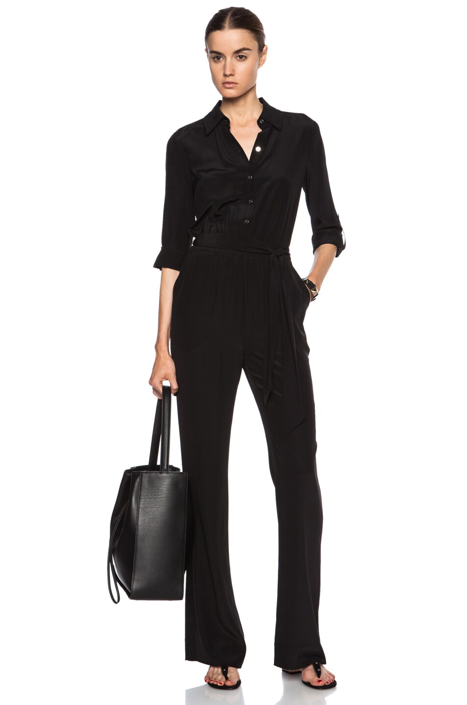 Image 1 of Diane von Furstenberg Lori Silk Jumpsuit in Black