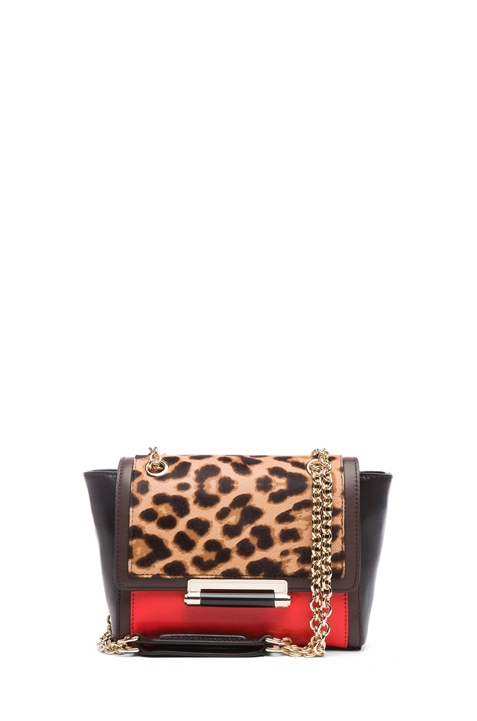 Image 1 of Diane von Furstenberg Mini 440 Leo Haircalf and Leather Bag in Leopard & Paprika
