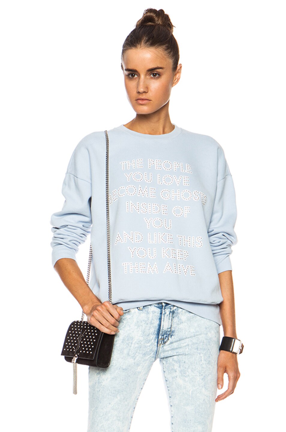 Image 1 of EACH x OTHER The People You Love Studded Cotton Sweater in Sky Blue