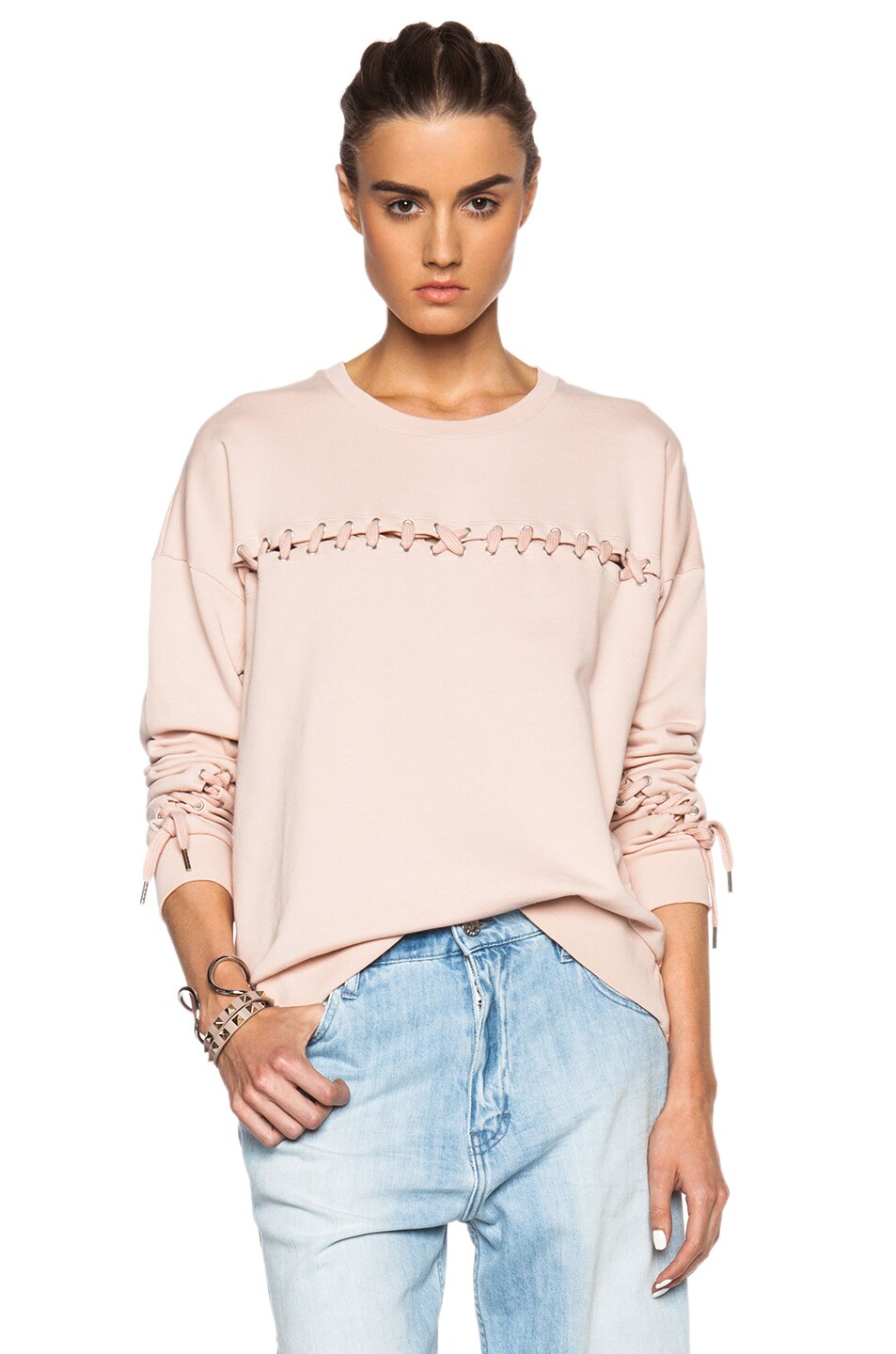 Image 1 of EACH x OTHER Lace Sweatshirt in Nude