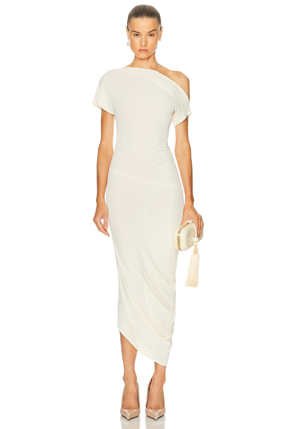 Image 1 of EAVES Lian Twist Midi Dress in Bone