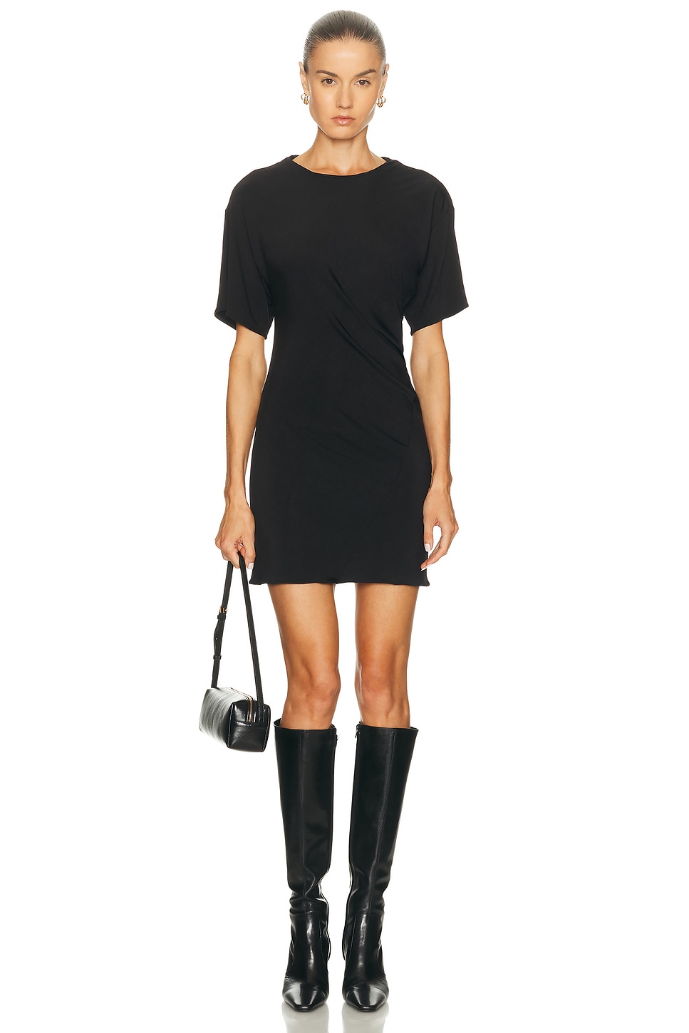 Image 1 of EAVES Ira Twisted Tee Dress in Black