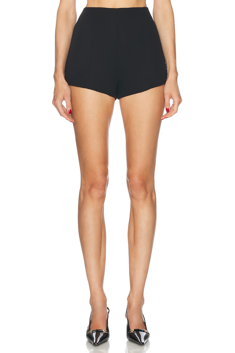 Naftali Polished Crepe Mini Shorts in Black