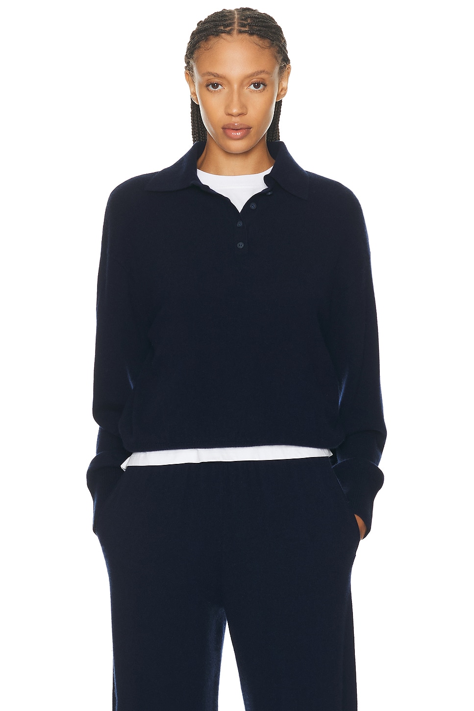 Image 1 of EAVES Hansen Wool Cashmere Sweater in Navy