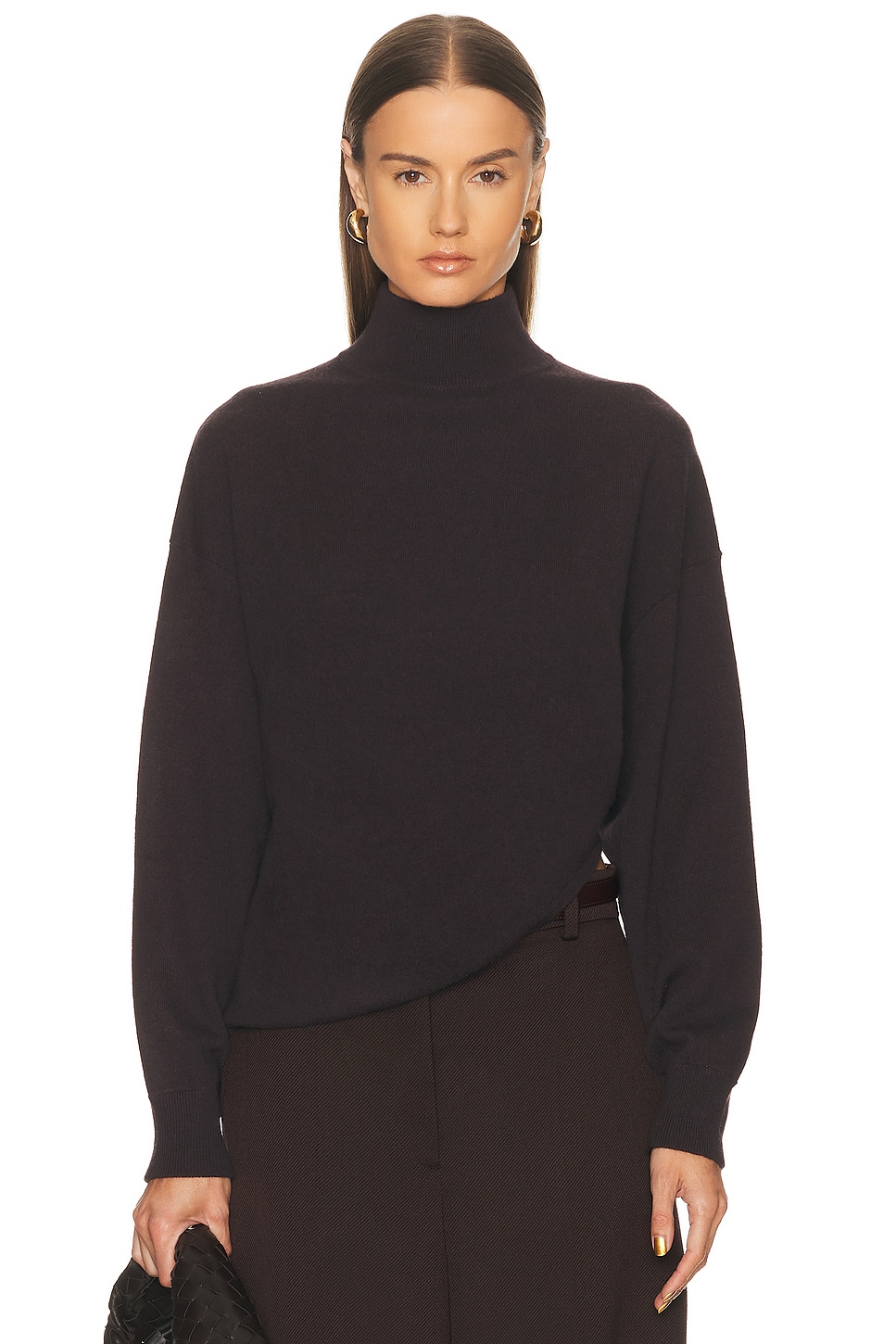 Image 1 of EAVES Allma Asymmetric Sweater in Brown Mahogany
