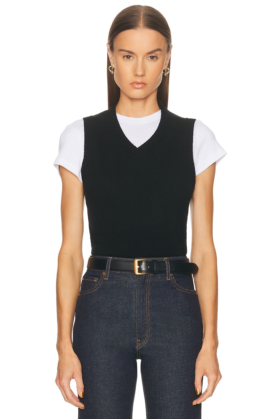 Image 1 of EAVES Sloan Classic Knit Vest in Black
