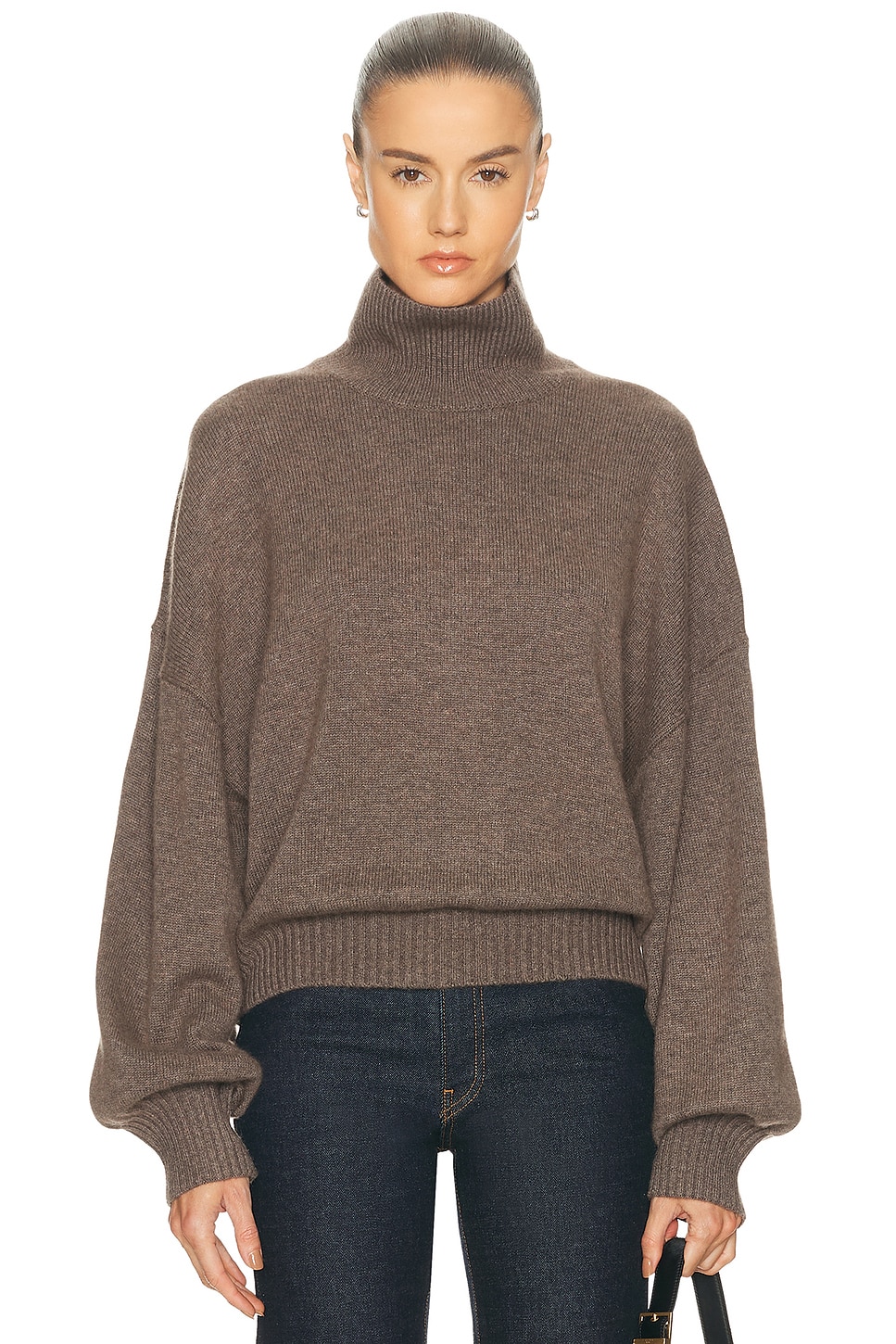 Image 1 of EAVES Ellara Oversized Knit Mock Neck in Dark Taupe