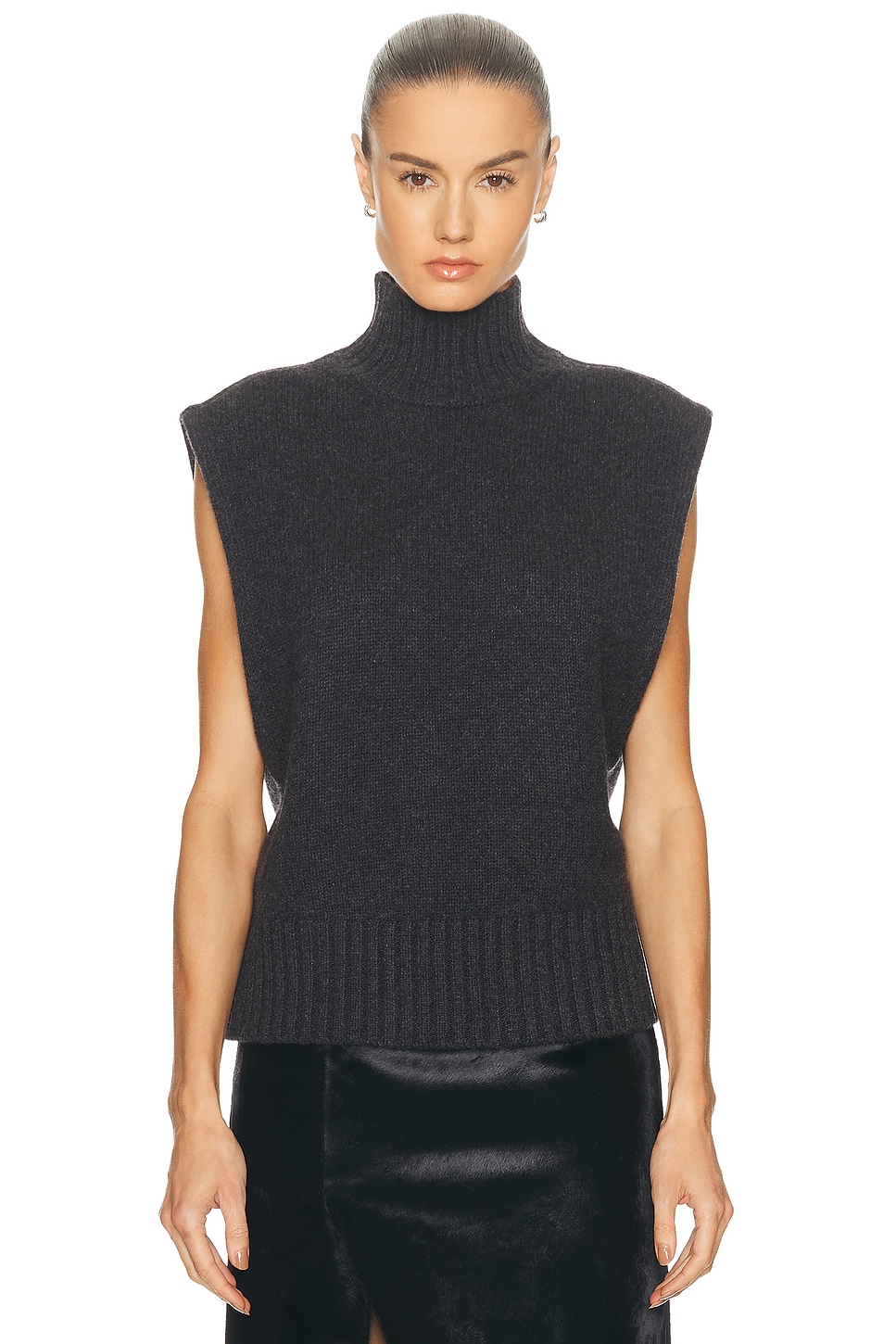 Image 1 of EAVES Lynnda Knit Mock Neck Shell in Graphite