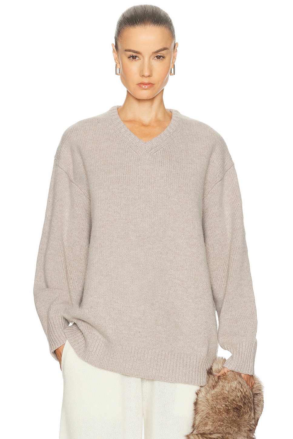 Image 1 of EAVES Zelia V-neck Sweater in Oatmeal