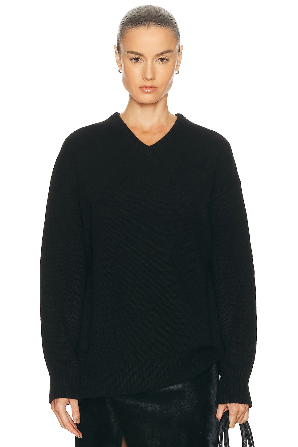 Image 1 of EAVES Zelia V-neck Sweater in Black