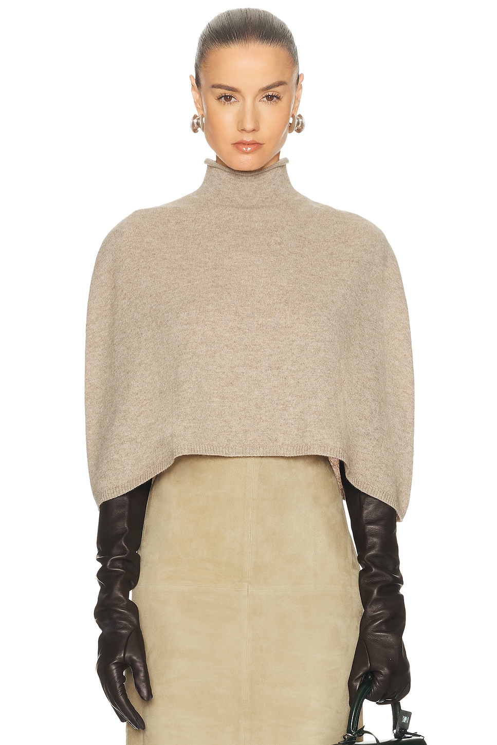 Image 1 of EAVES Miyah Knit Cape in Taupe