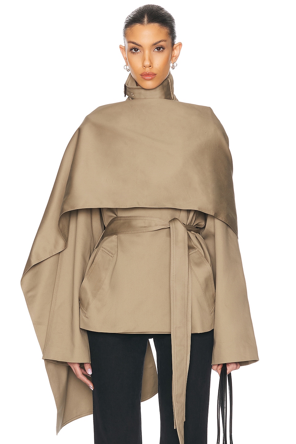 Image 1 of EAVES Yuna Crop Trench in Khaki Greige