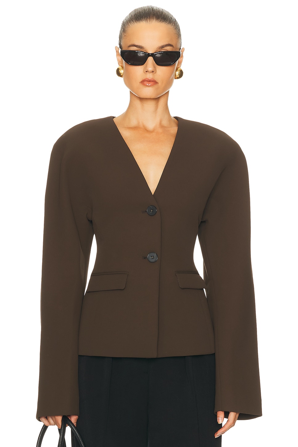 Gal Polished Crepe Blazer in Chocolate