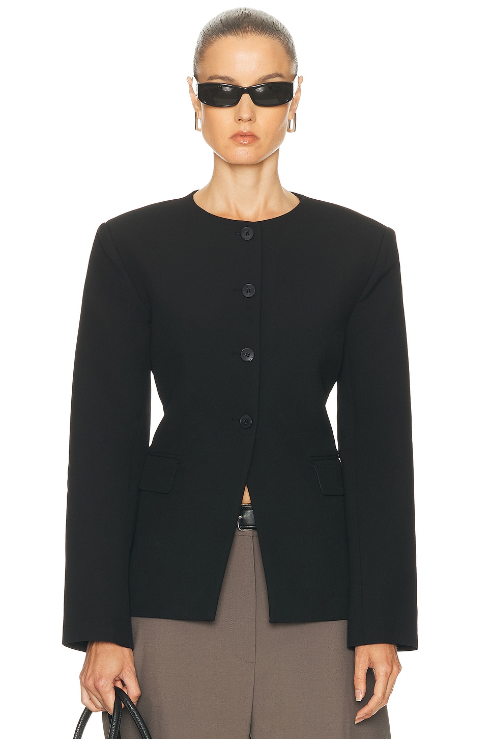 Image 1 of EAVES Keki Collarless Blazer in Black