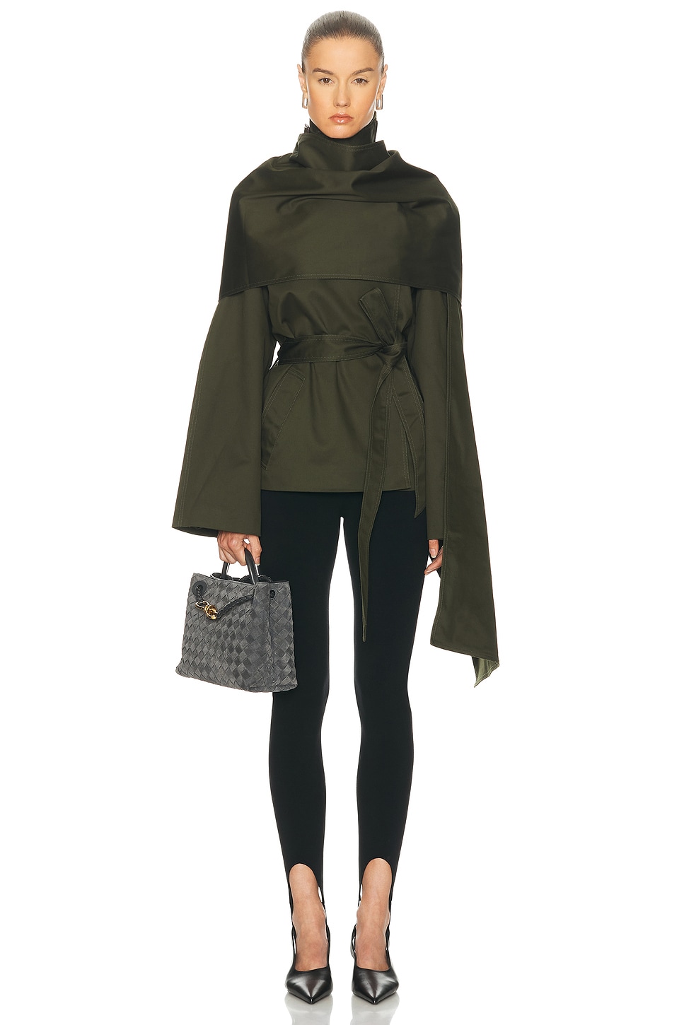 Image 1 of EAVES Yuna Crop Trench in Hunter Green