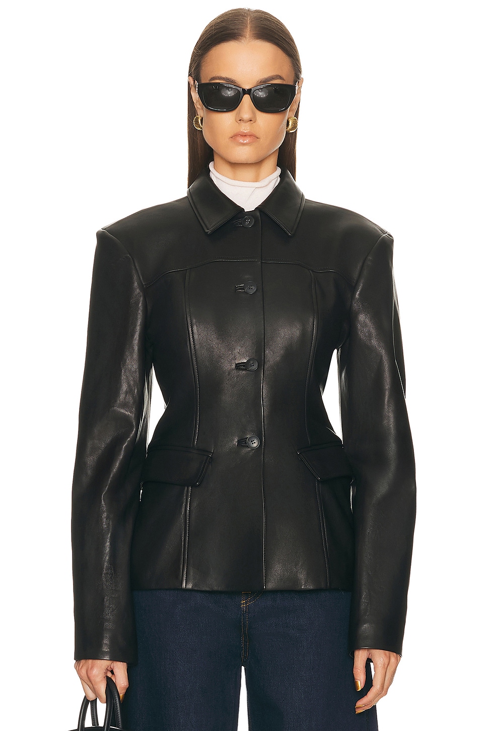Image 1 of EAVES x Coco Aina Leather Cinched Jacket in Black