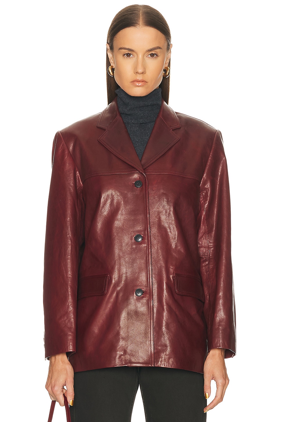 Eaves X Coco Aroa Leather Blazer Jacket In Red