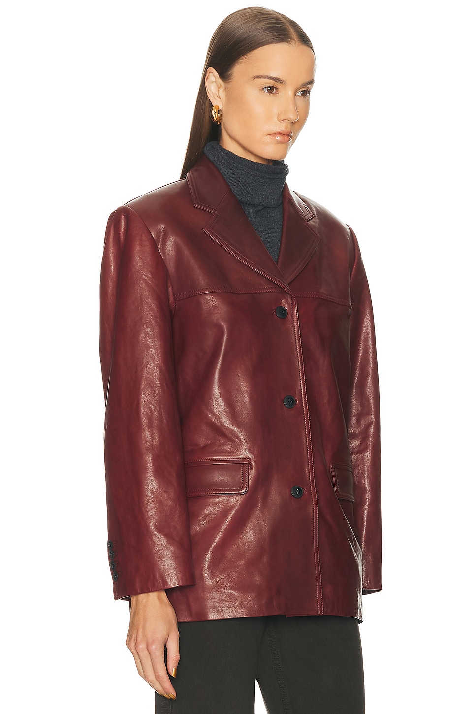 Eaves X Coco Aroa Leather Blazer Jacket In Red