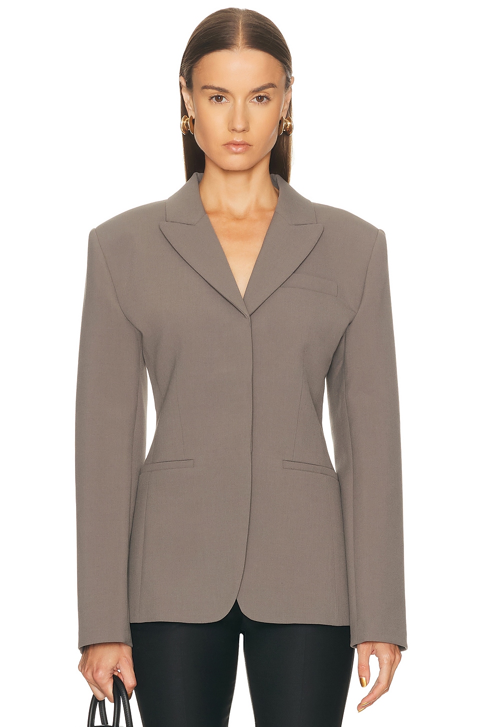 Image 1 of EAVES Keki Cinched Waist Blazer in Dark Grey