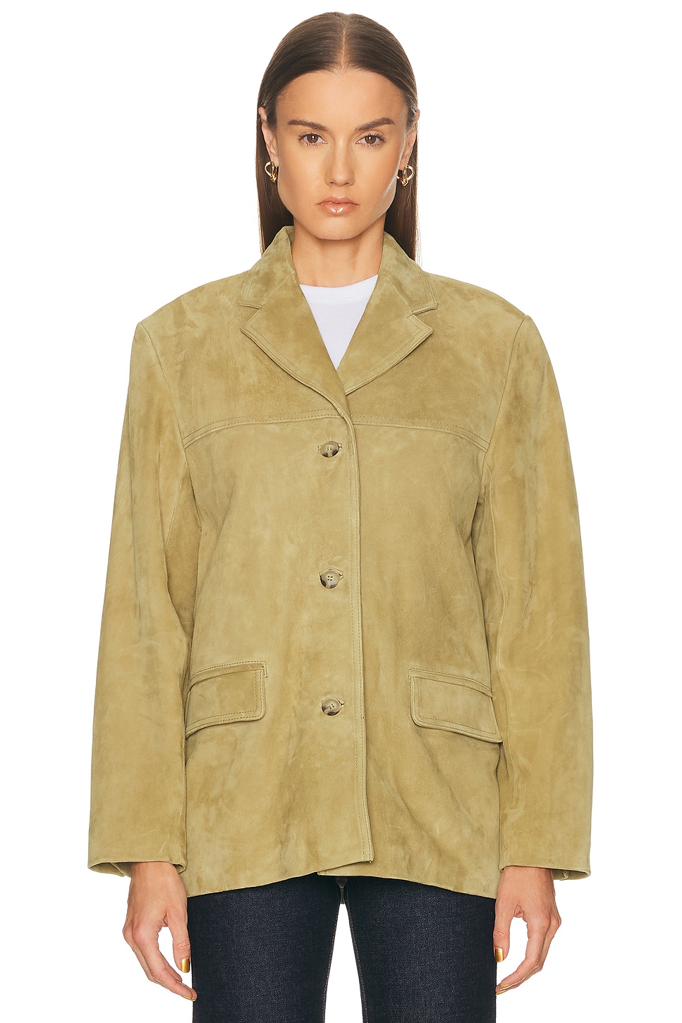 Eaves Aroa Suede Blazer Jacket In Brown