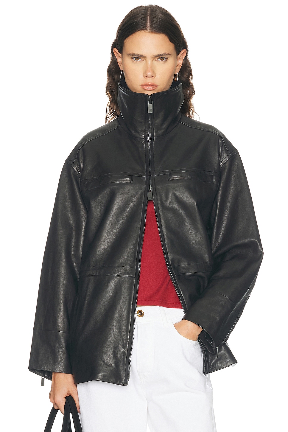 EAVES Niko Leather Parka Jacket in Black