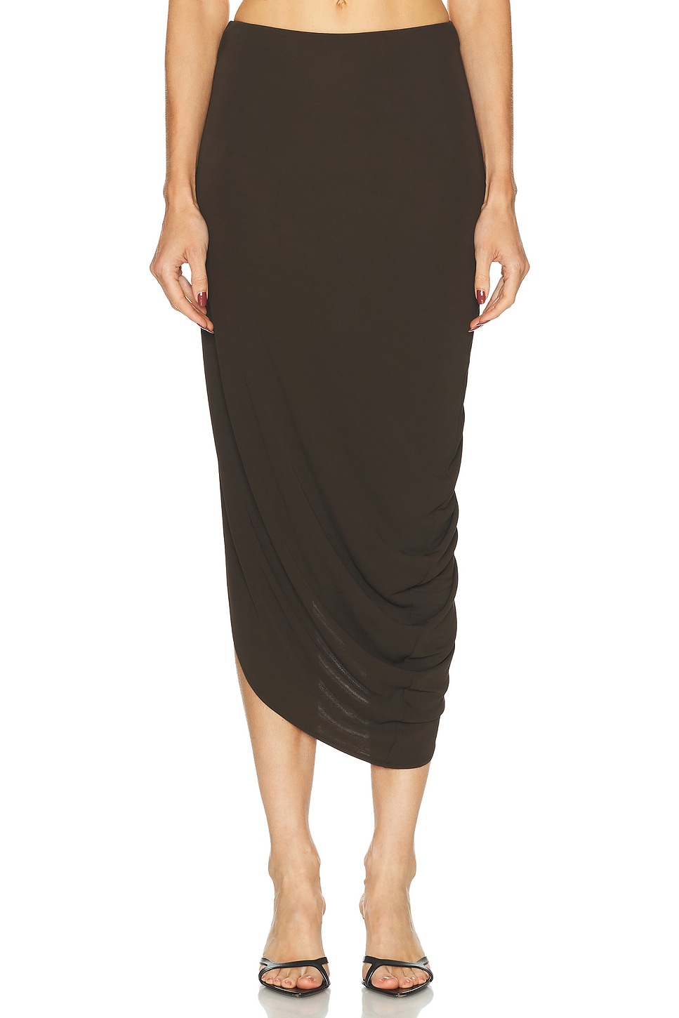 Image 1 of EAVES Lian Twist Midi Skirt in Dark Brown