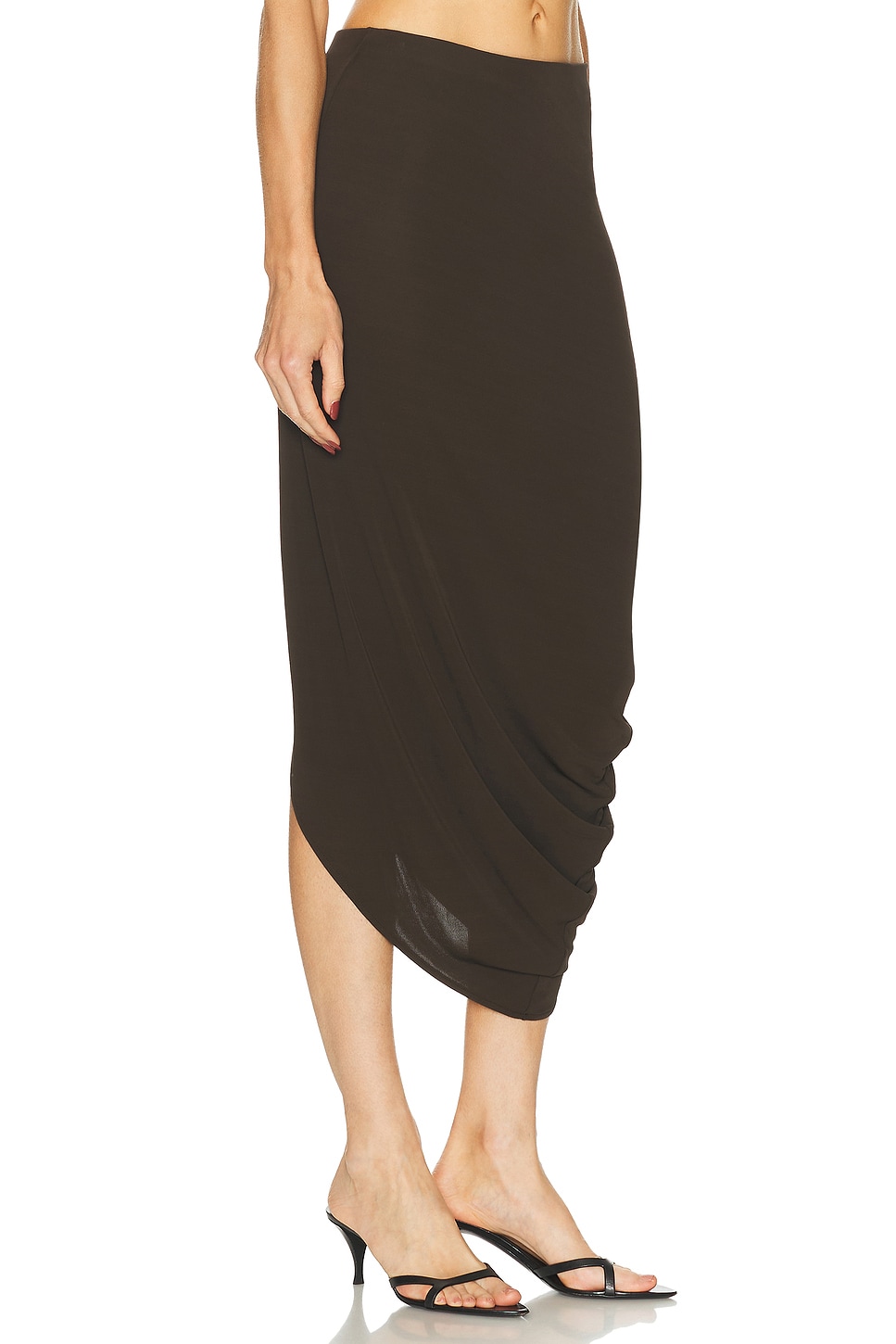 Eaves Lian Twist Midi Skirt In Brown