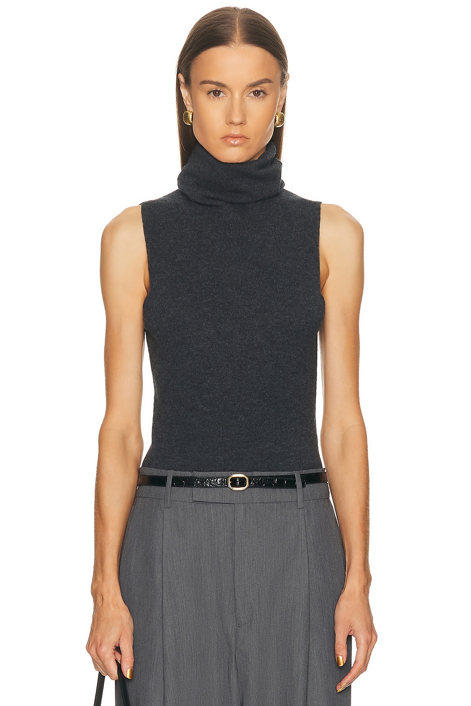 Image 1 of EAVES Makena Sleeveless Turtleneck in Charcoal