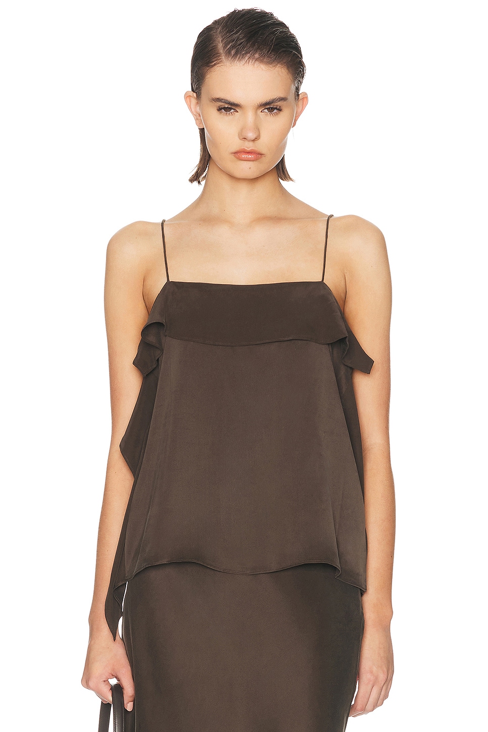 EAVES Emilia Washed Silk Top in Chocolate