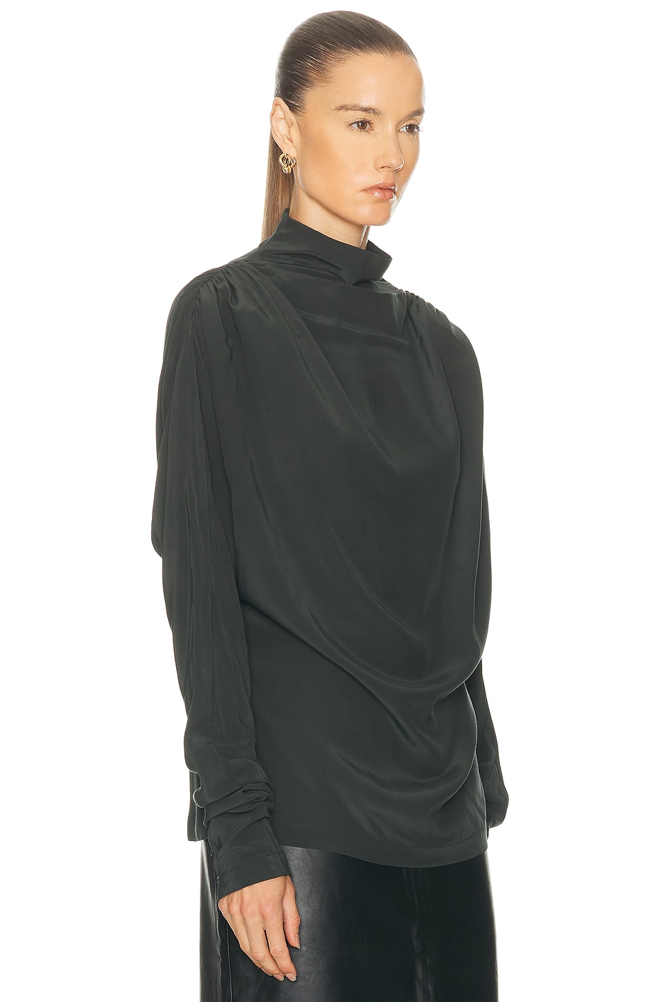 Eaves Saeunn Drape Neck Blouse In Black