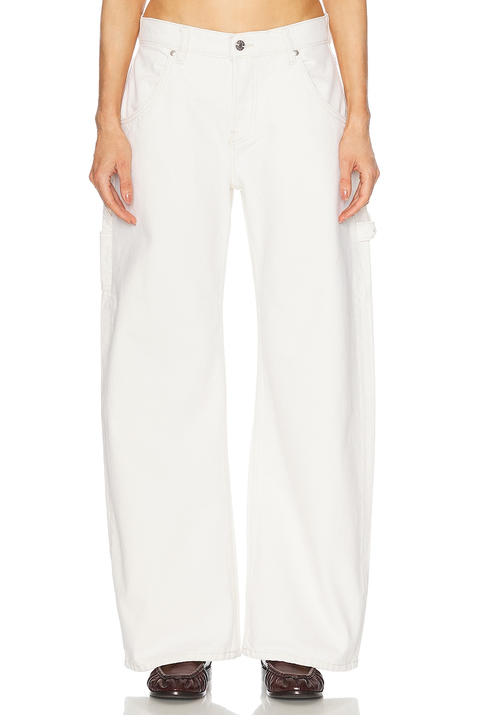 Enzo Mid Rise Carpenter Wide Leg in White