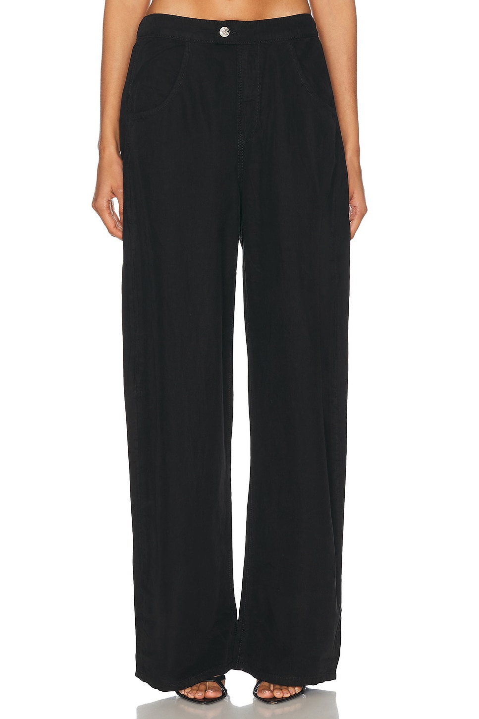 Eddie Bowed Linen Pant in Black