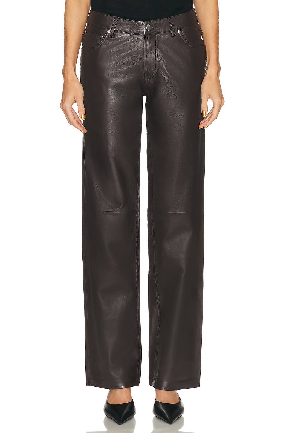 Image 1 of EB Denim Low Rise Baggy Pant in Chocolate Leather