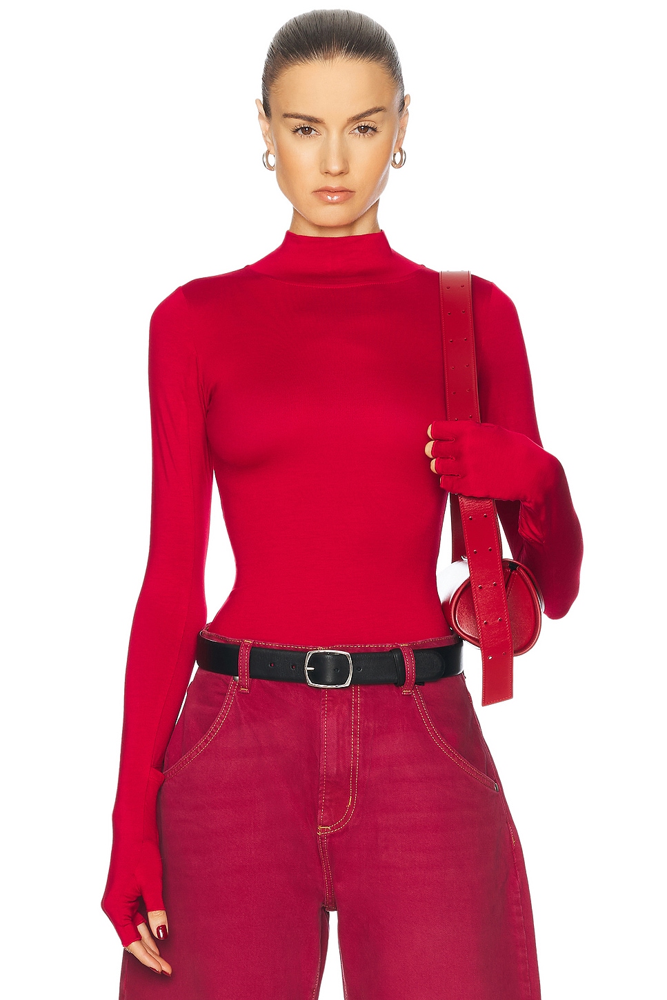 Image 1 of EB Denim Swann Mock Neck Tee in Red