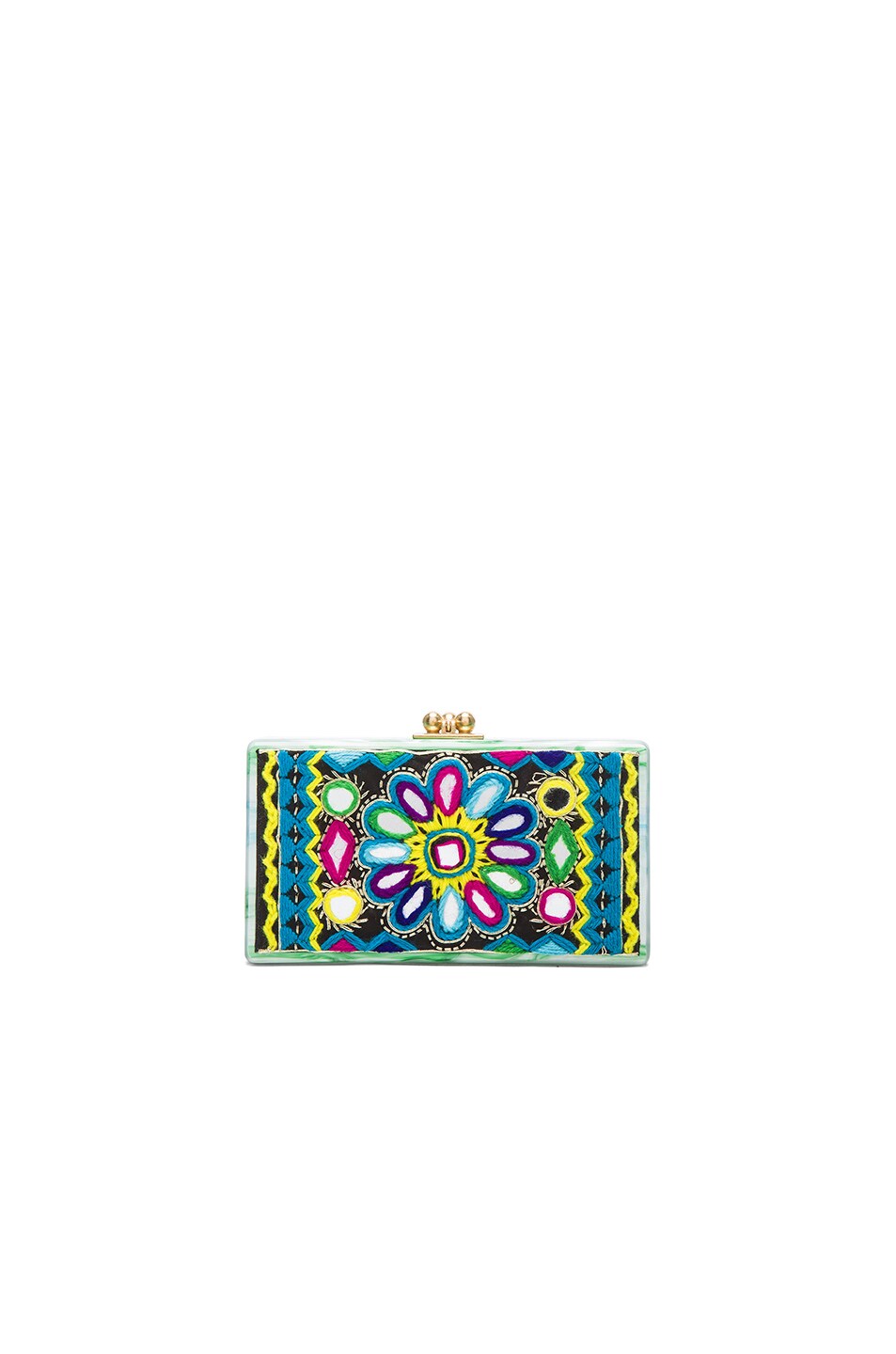 Image 1 of Edie Parker Jean Embroidery Inlay Clutch in Green Tie Dye Multi
