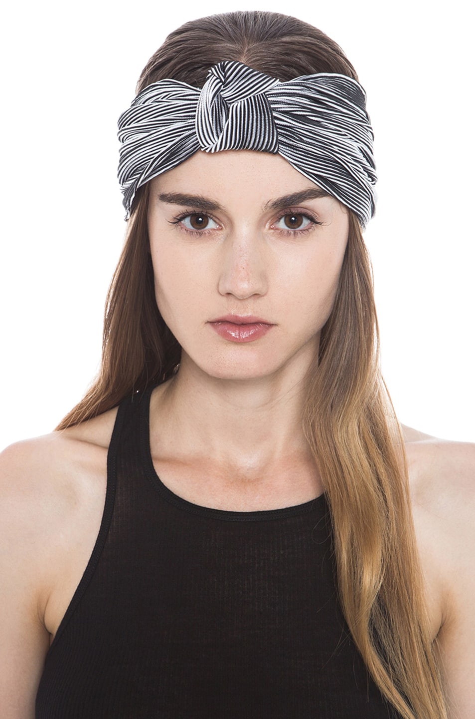 Image 1 of Eugenia Kim Chiara Stripe Jersey Turban Headband in Black & White