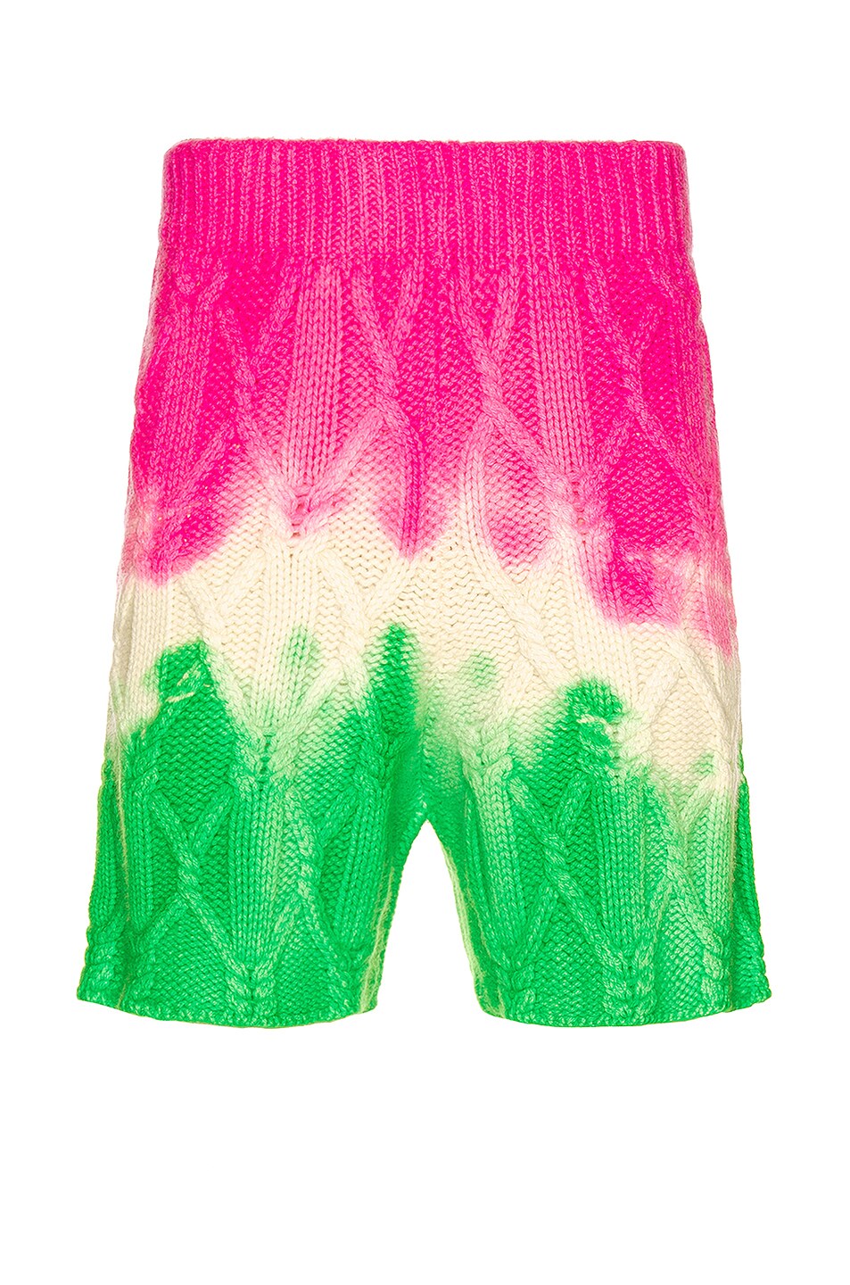 Image 1 of The Elder Statesman Dip Dye Chunky Cable Shorts in Ivory, Electick Pink & Gecko