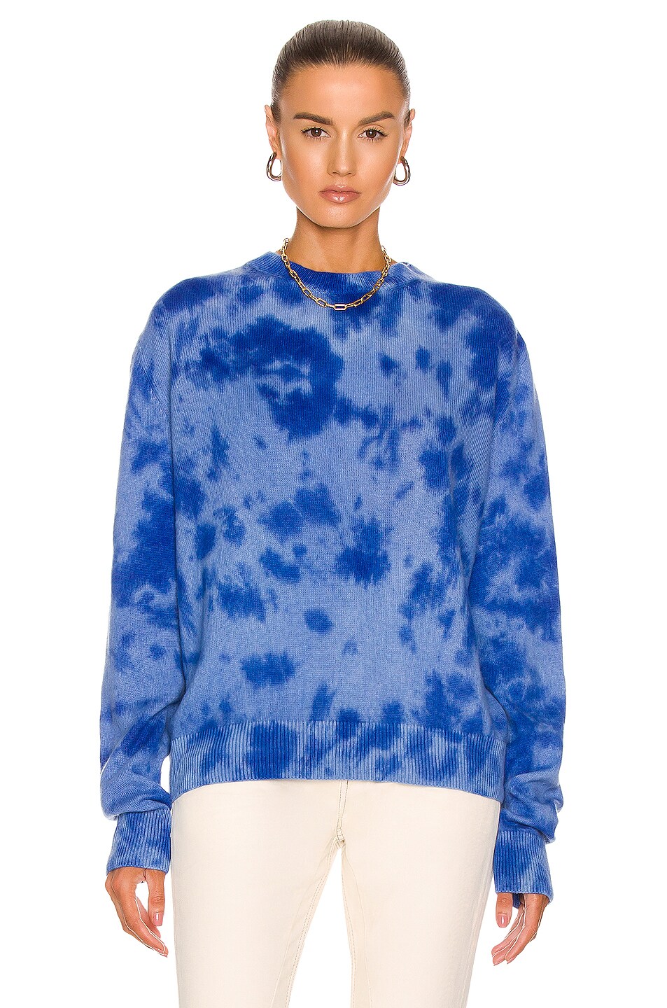 Image 1 of The Elder Statesman Glacier Tranquility Crew Neck Sweater in White, Blue Ice & Cerulean
