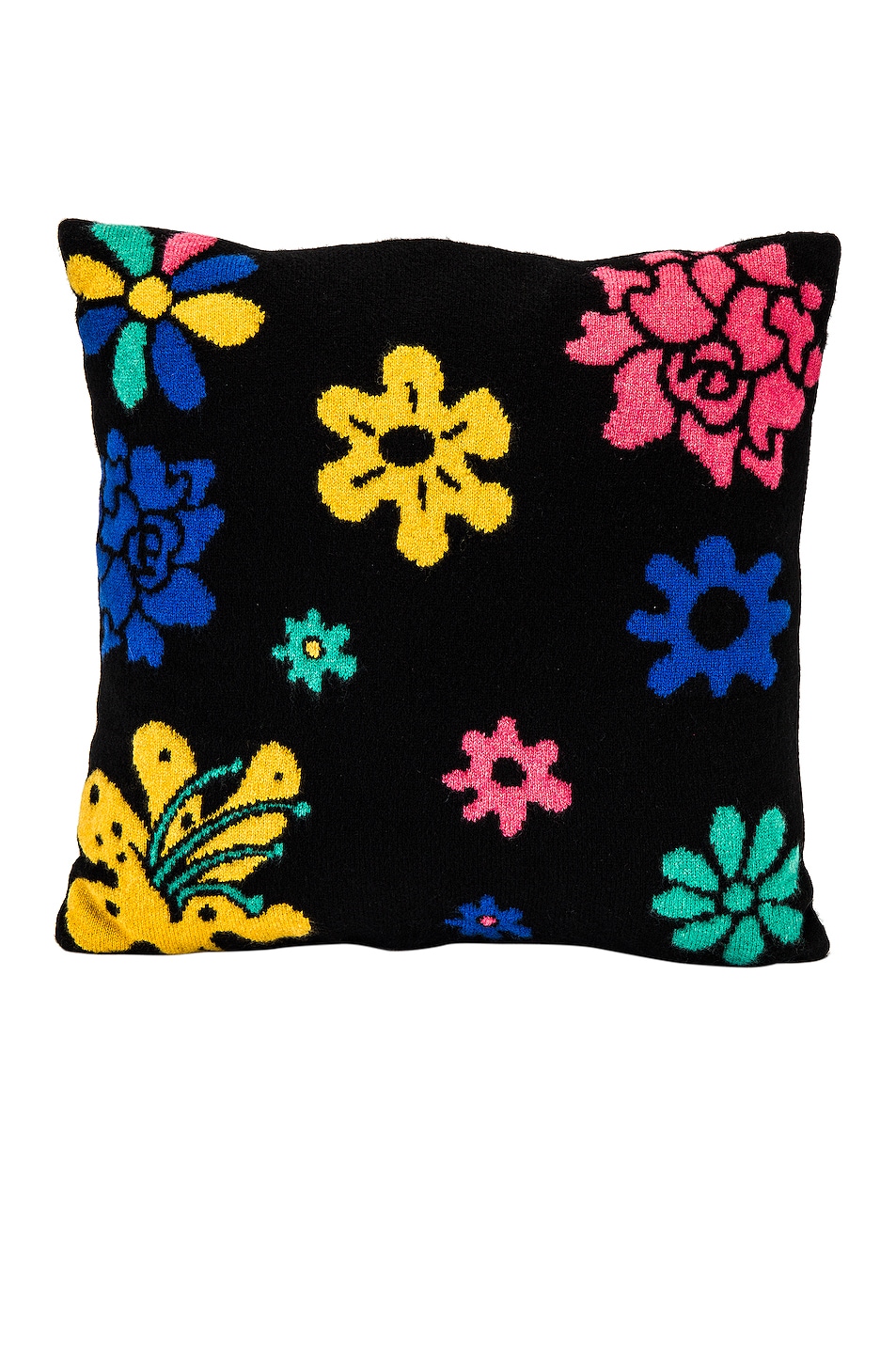 Image 1 of The Elder Statesman Cashmere Sound Flowers Pillow in Black, Yellow, Turquoise, True Blue & Hibiscus