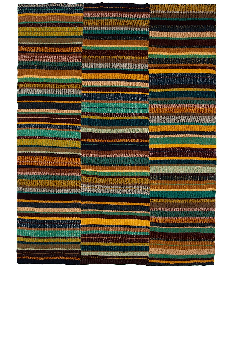 Image 1 of The Elder Statesman Cashmere Stripe Super Soft Blanket in Khaki, Yellow, Maroon, Turquoise, Peacock & Caramel