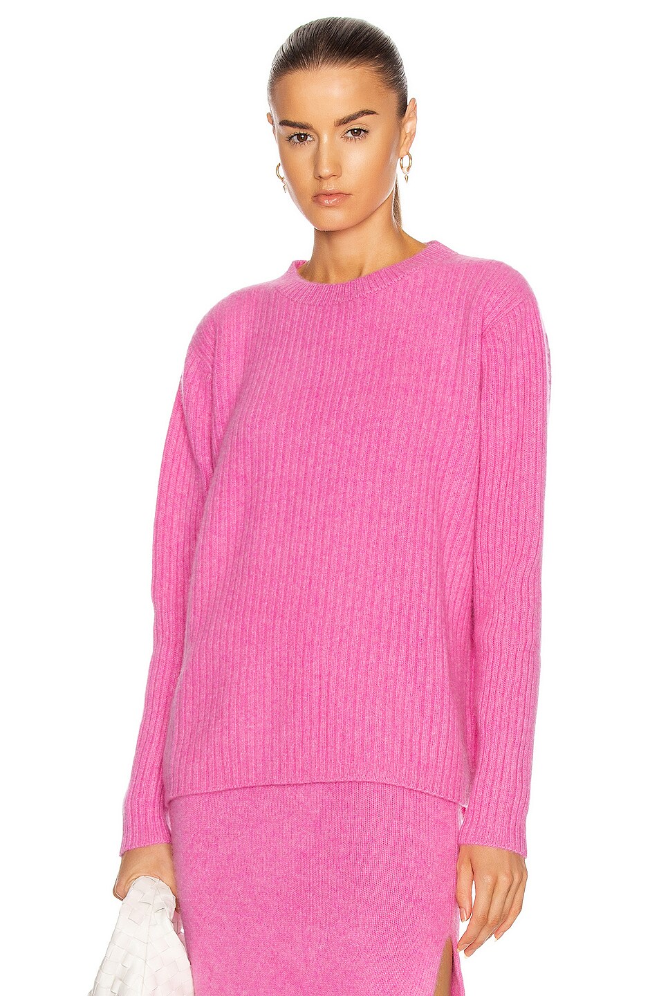 Image 1 of The Elder Statesman Rib Simple Crew Sweater in Neon Pink