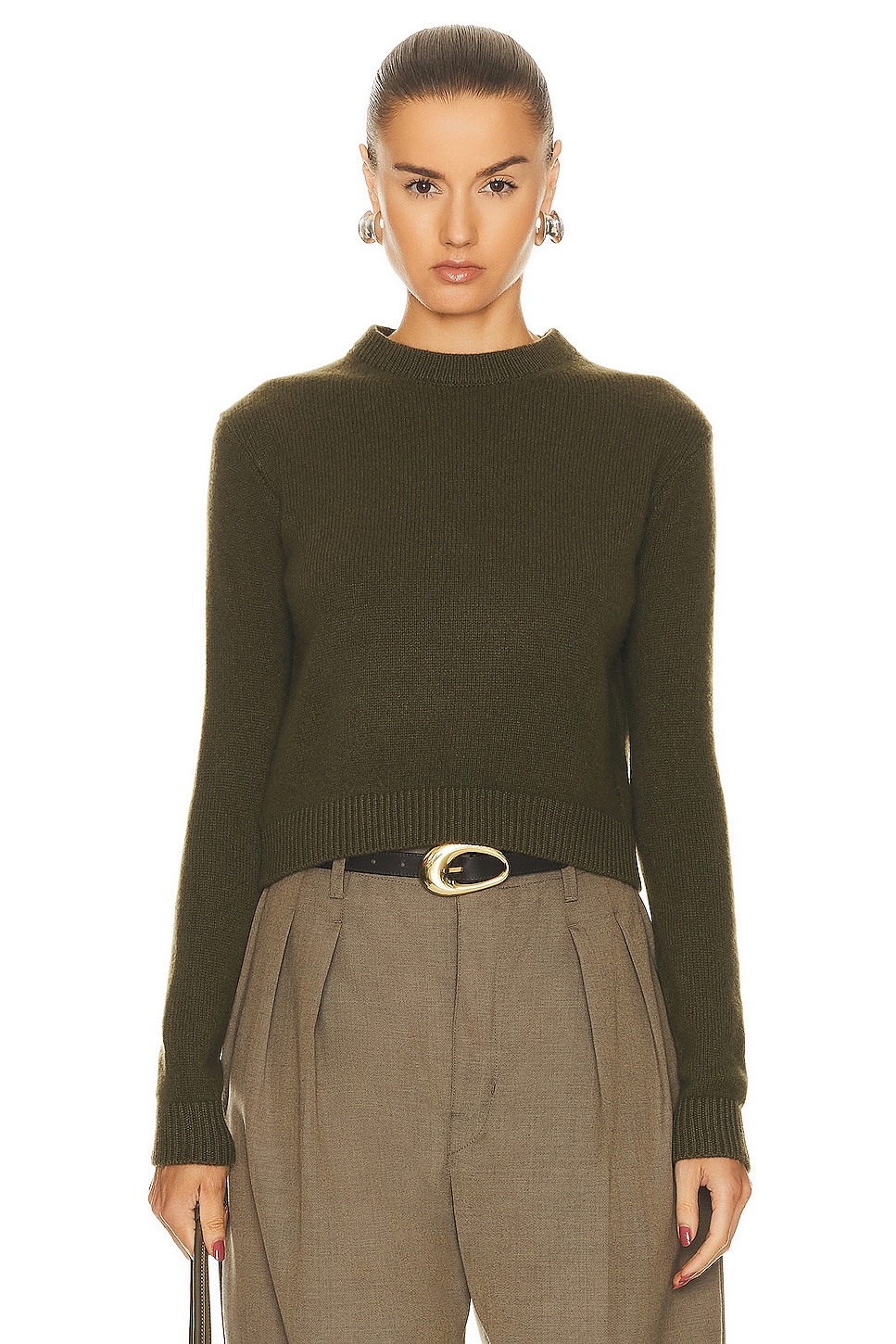 Image 1 of The Elder Statesman Simple Crew Sweater in Olive