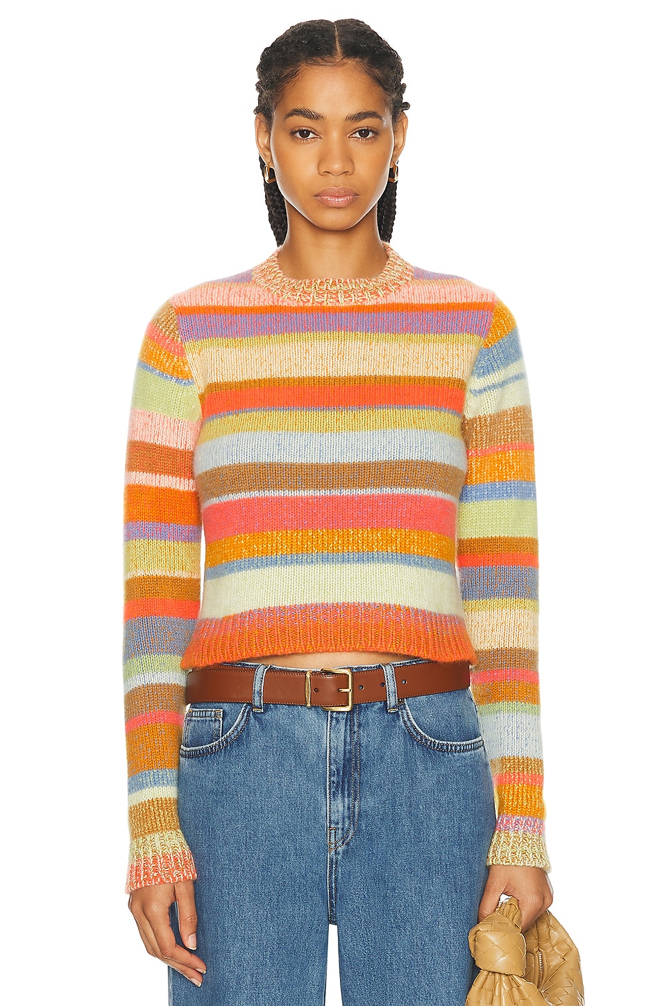Image 1 of The Elder Statesman Stripe Super Soft Crew Sweater in Multi