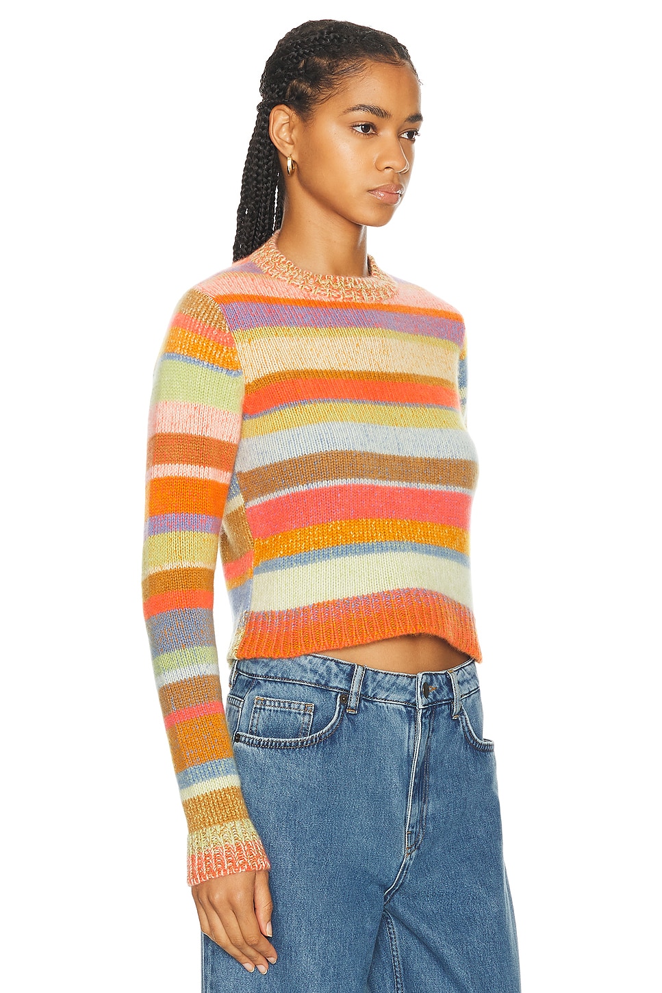 Shop The Elder Statesman Stripe Super Soft Crew Sweater In Multi