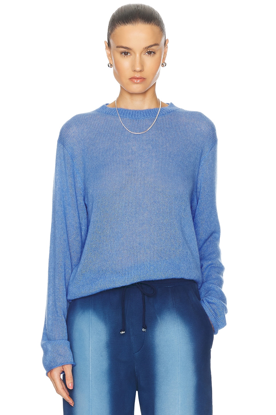 Image 1 of The Elder Statesman Nimbus Coastal Crew Sweater in Crypto Blue