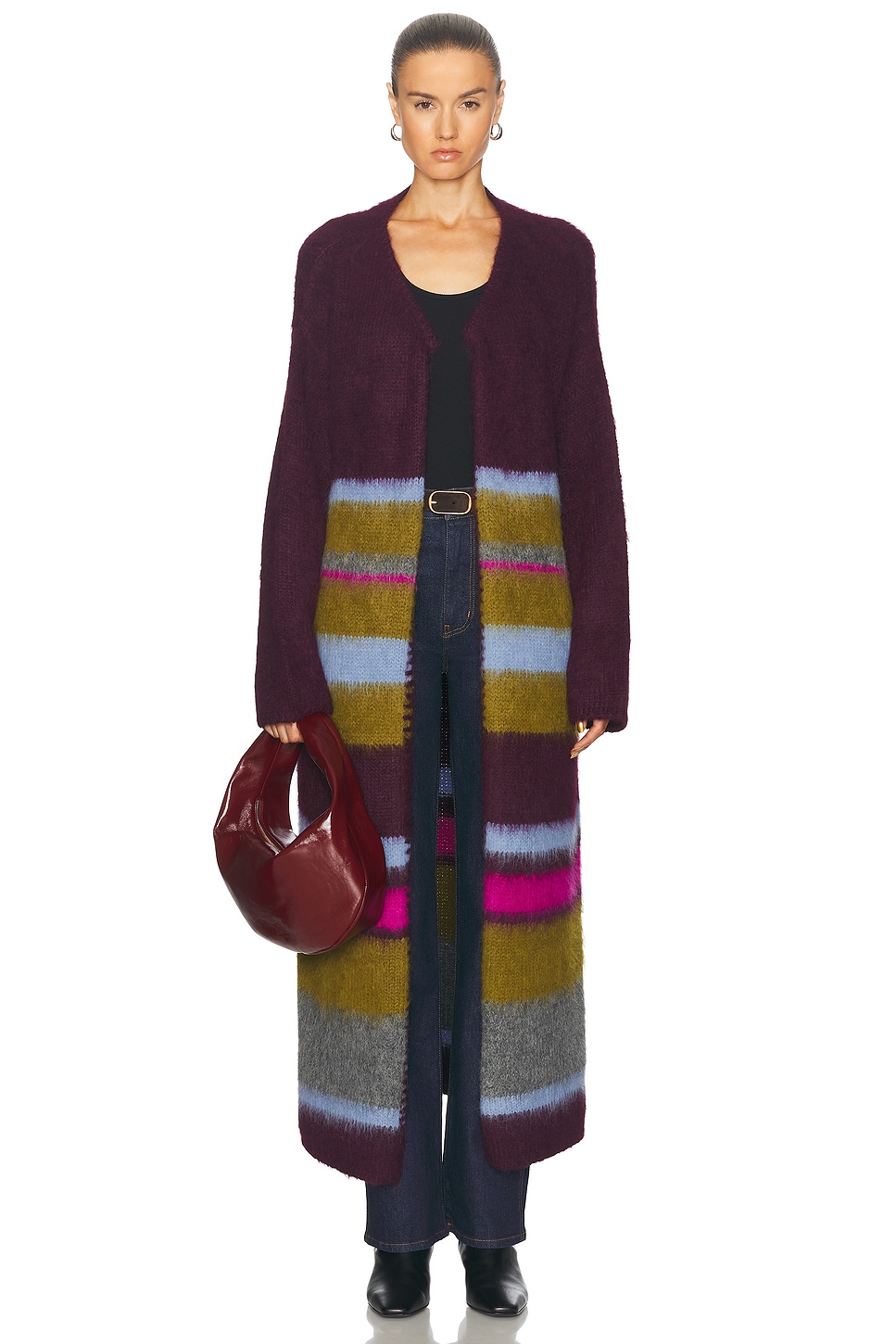 Image 1 of The Elder Statesman Thistle Stripe Duster in Merlot, Peacock, & Electric Pink