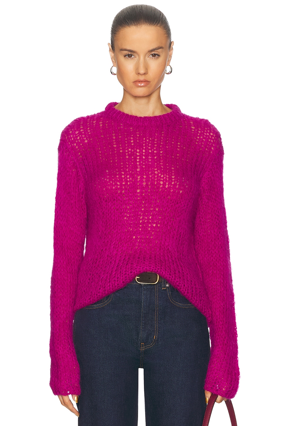 Image 1 of The Elder Statesman Thistle Crew Sweater in Electric Pink