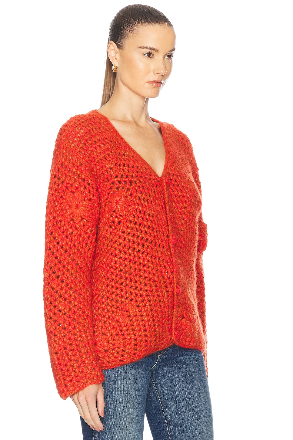 Shop The Elder Statesman Crochet Boxy Cardigan In Persimmon & Tango