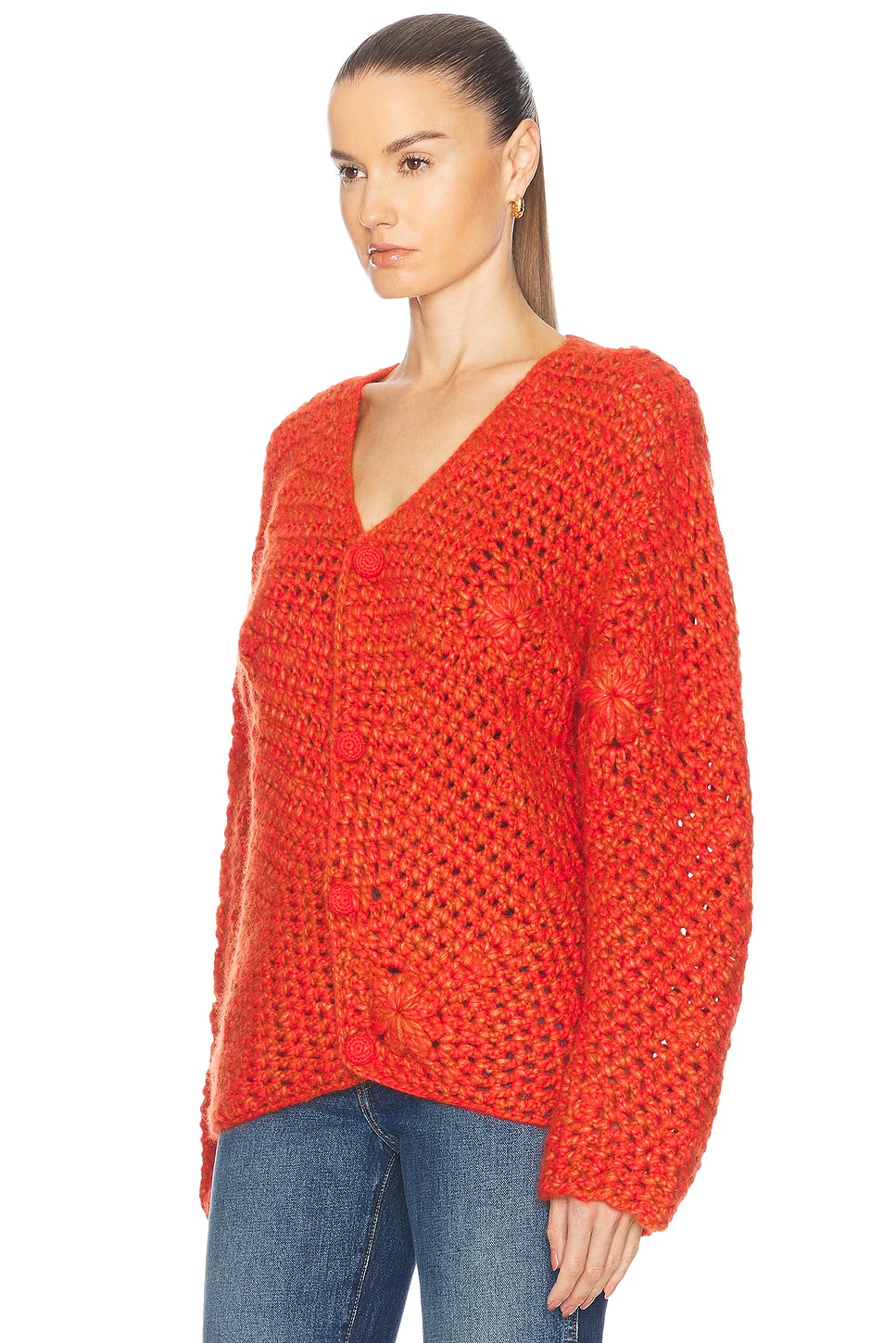 Image 3 of The Elder Statesman Crochet Boxy Cardigan in Persimmon & Tango