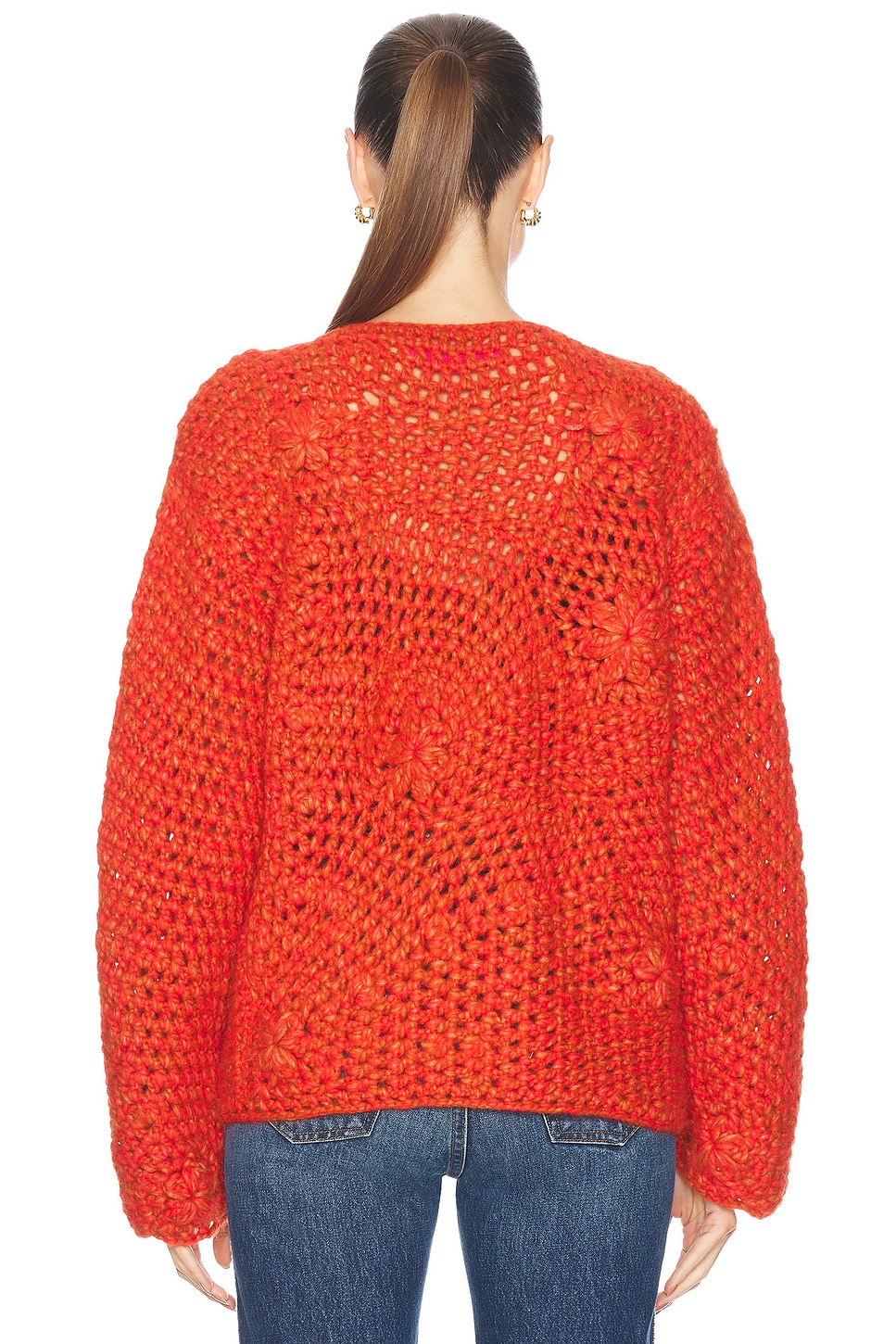 Image 4 of The Elder Statesman Crochet Boxy Cardigan in Persimmon & Tango